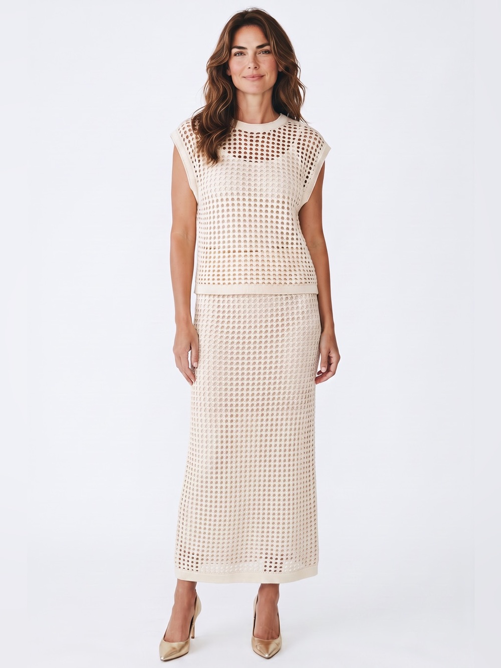 NWT Steve Madden Crochet Top & Maxi Skirt Set Beige M